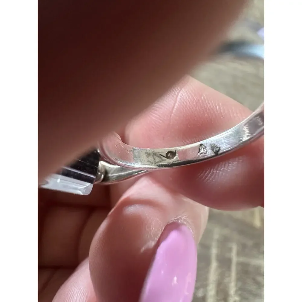 Unique Vintage Designer Sterling Silver Size 6 Glass Geometric Center